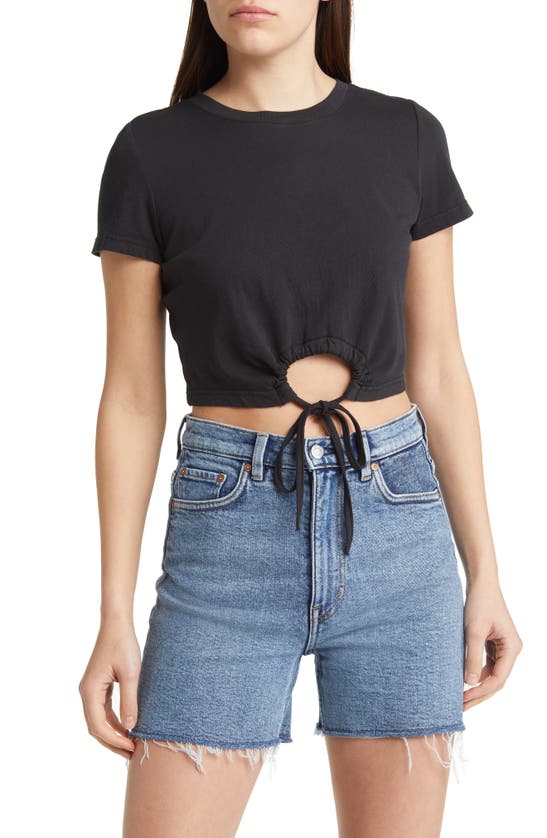 Shop Rails Zena Cutout Tie Front Crop Cotton T-shirt In Black