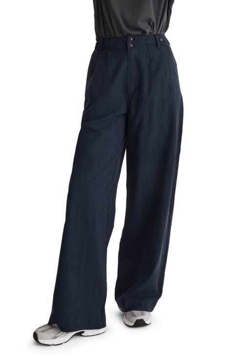 Wide-leg trousers with elasticated waistband · Navy Blue, Black · Dressy