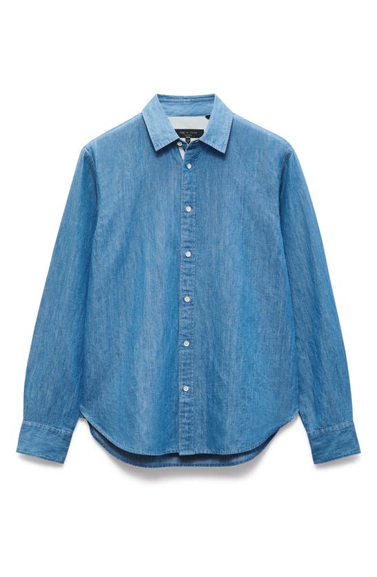 Shop Rag & Bone Finch Cotton & Linen Denim Button-up Shirt In Light Indigo