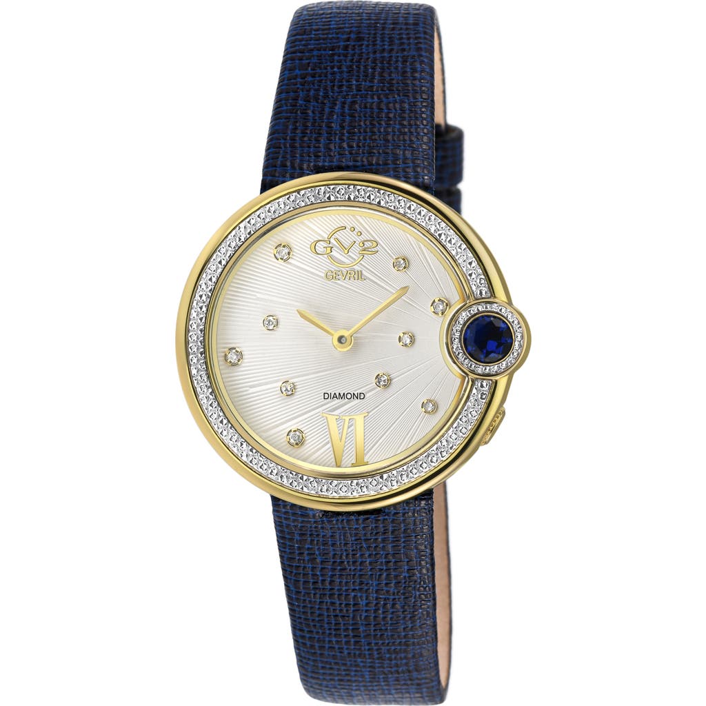 GEVRIL GV2 PERUGIA DIAMOND LEATHER STRAP WATCH, 33MM