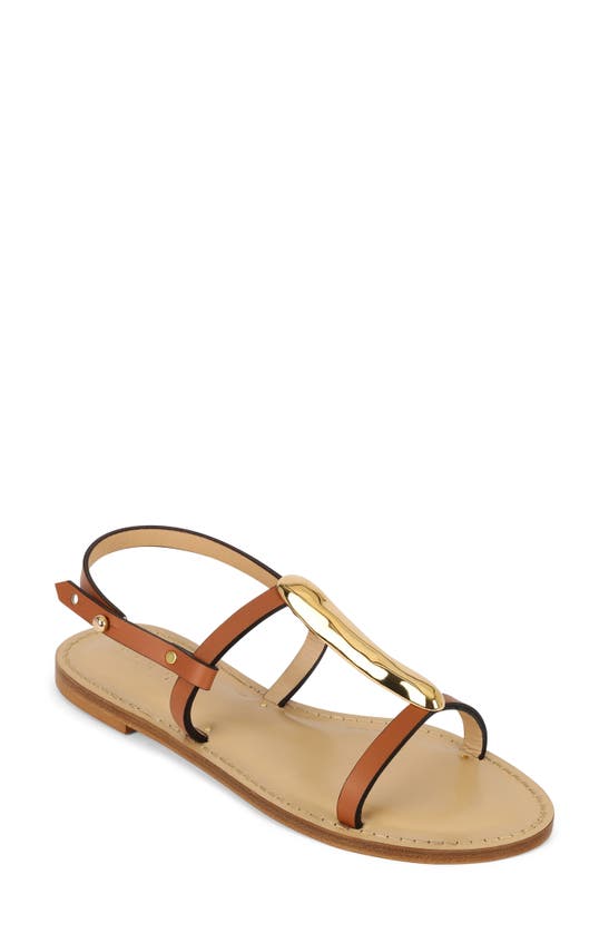 Amanu Kisumu 24k Gold Plate T-bar Sandal In Cognac | ModeSens