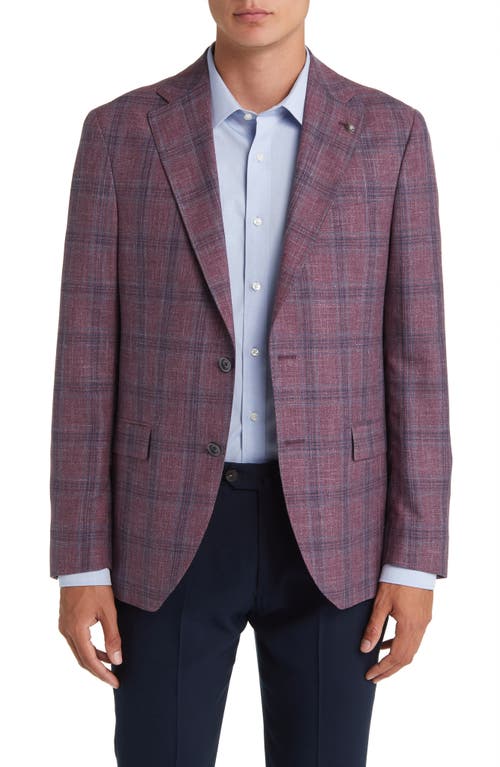 Jack Victor Midland Soft Constructed Plaid Wool & Silk Blend Sport Coat Berry at Nordstrom,