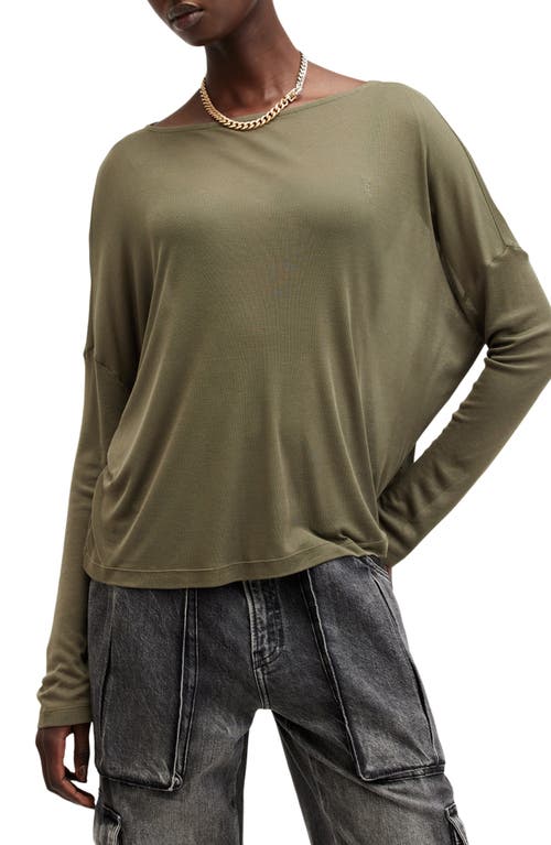 Shop Allsaints Rita Francesco Long Sleeve Boatneck T-shirt In Tarmac Green