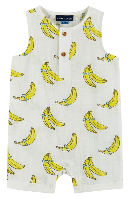 Andy & Evan Banana Romper & Bucket Hat Set In White Banana