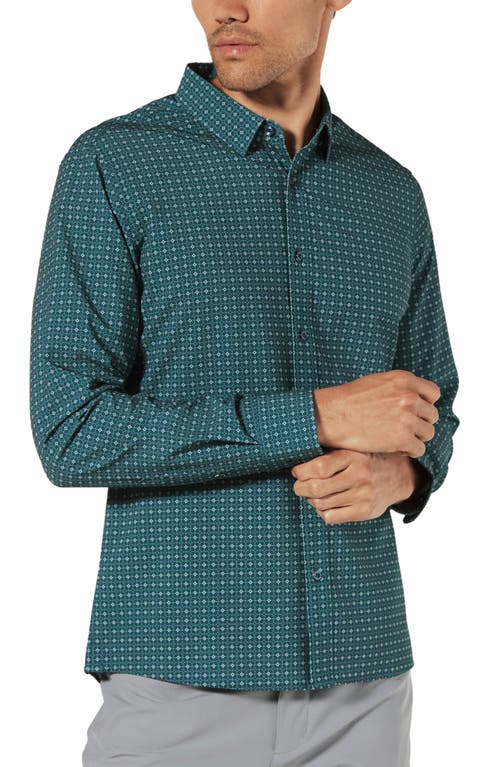 Shop 7 Diamonds Emerie Geometric Print Performance Button-up Shirt In Teal