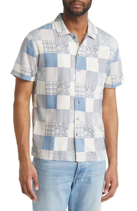 Moreno Patchwork Print Short Sleeve Linen Blend Button-Up Shirt