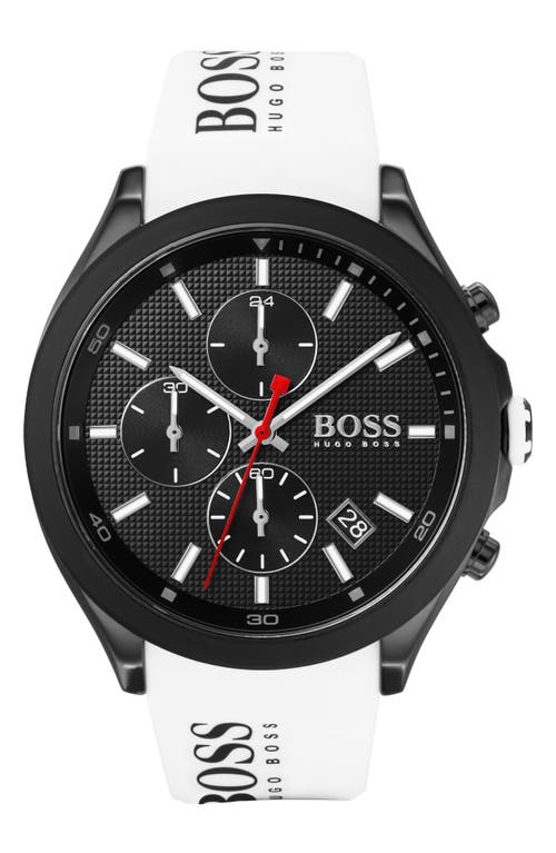 Shop Hugo Boss Boss Velocity Chronograph Rubber Strap Watch, 45mm In White/black