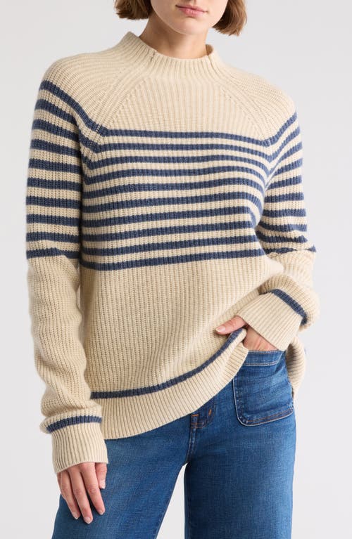 Wyeth Laura Stripe Wool & Cashmere Funnel Neck Sweater in Oatmeal/French 