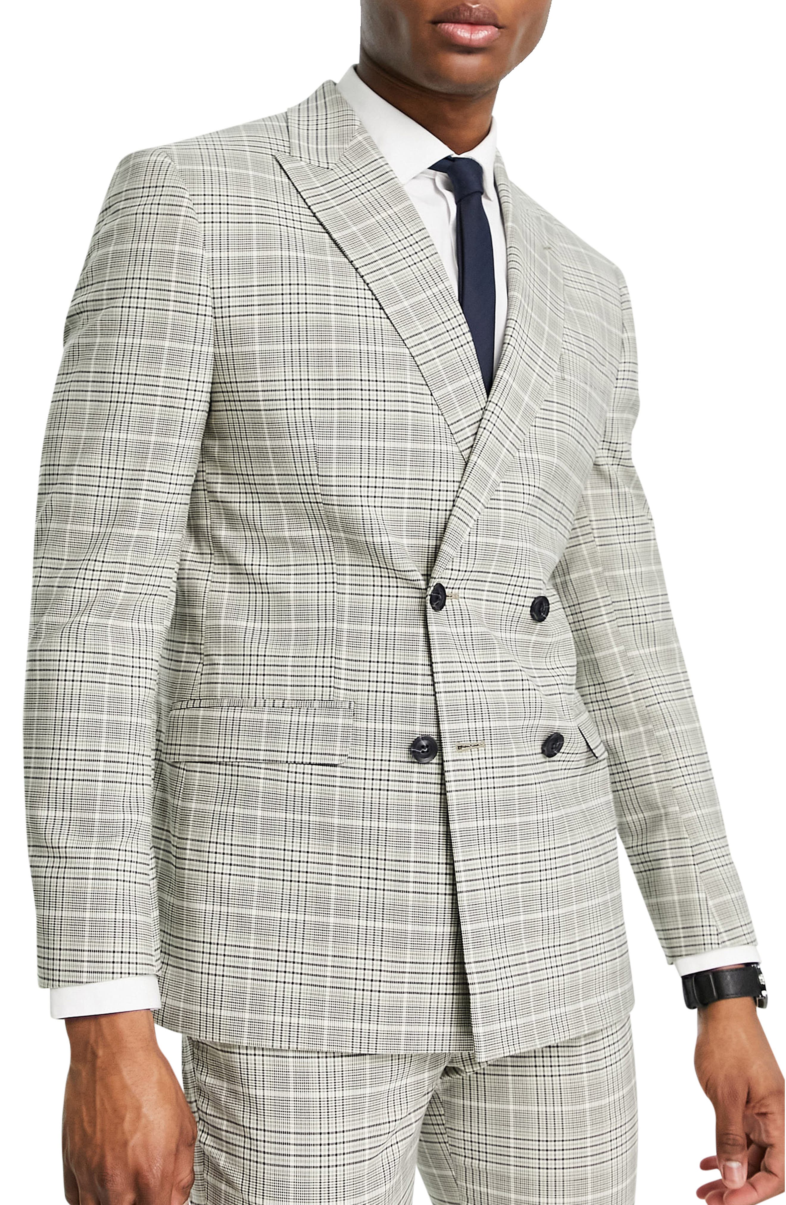 トップマン Topman メンズ スーツ・ジャケット アウター Skinny Double Breasted Suit Jacket In Grey  Check ライトグレー cLs8nvmZcJ, メンズファッション - www.cosmoraj.com