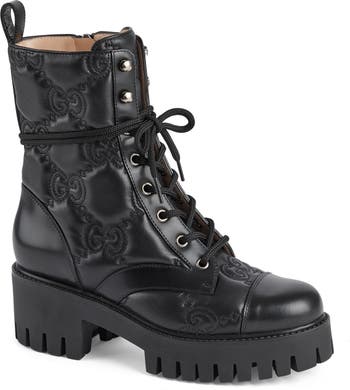 Gucci Logo Quilted Leather Combat Boot (Women)