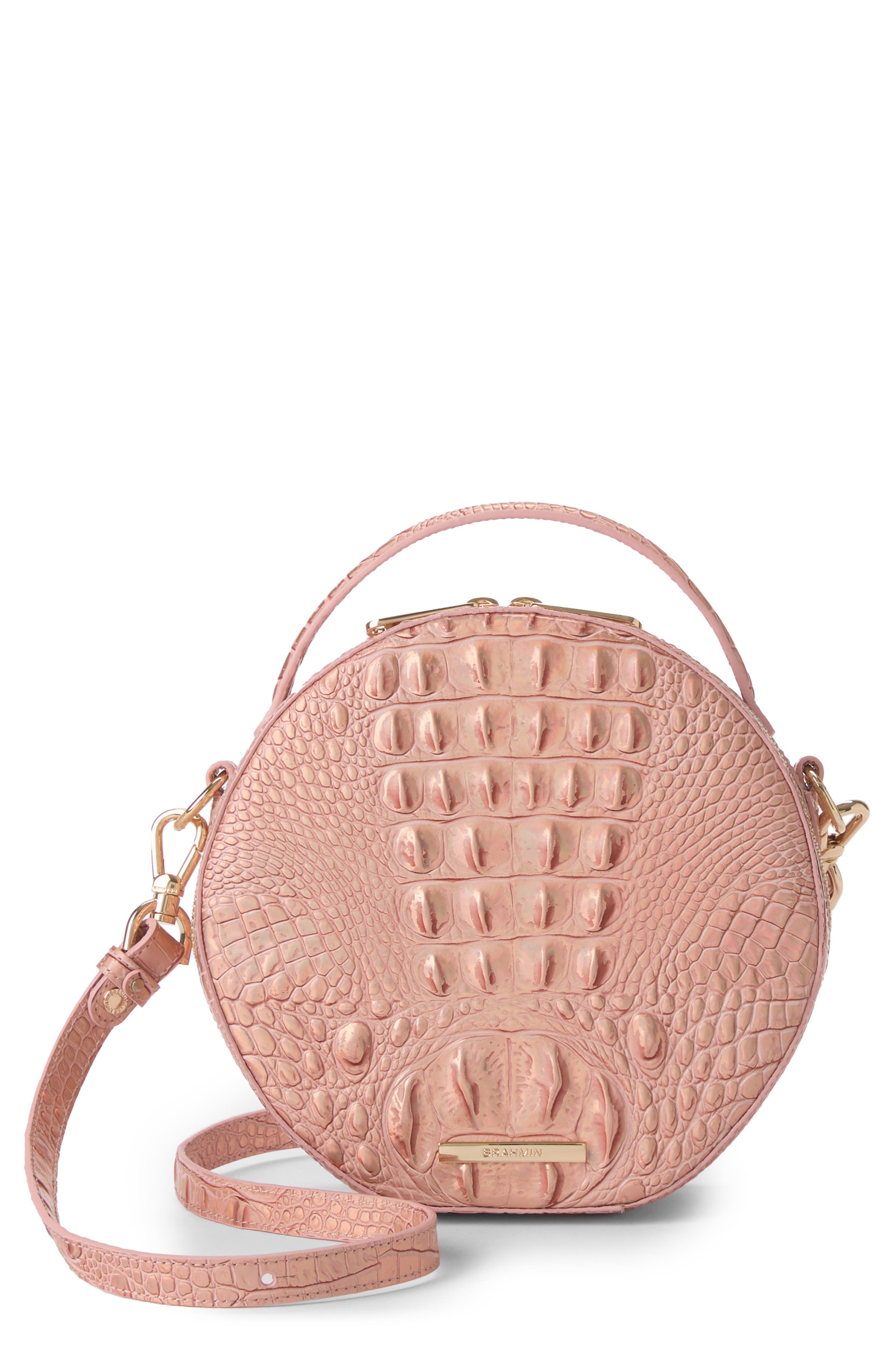 Brahmin Lane Croc Embossed Leather Crossbody Bag in Rose Gold 