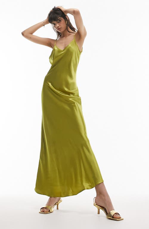 Topshop Satin Maxi Slipdress in Light Green at Nordstrom, Size 6 Us