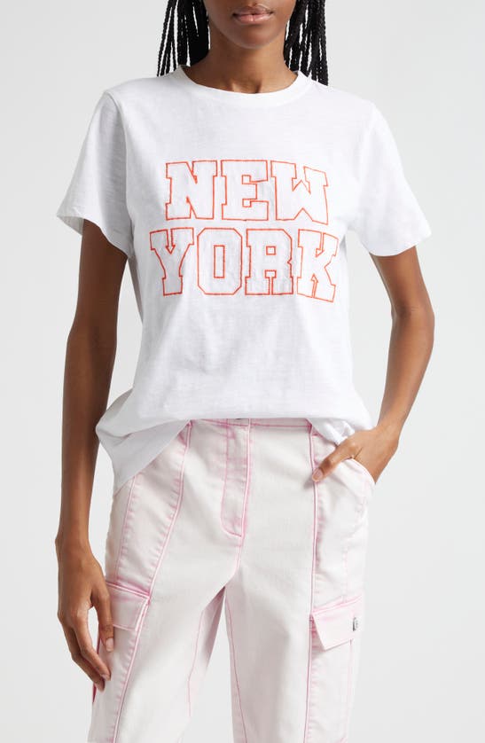 Shop Cinq À Sept Chain Stitch Paris New York T-shirt In White/ Deep Tangelo