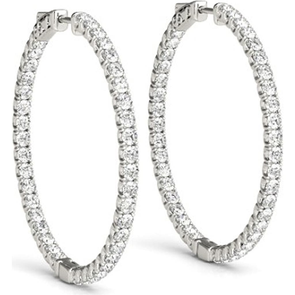 Bliss Diamond 1.75 Ct Lab Grown Diamond Hoops Inside Outside 1 1/3" 14k Gold Vault Lock In 14k White Gold