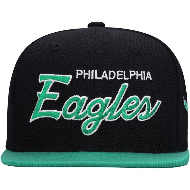 Mitchell & Ness Youth  Black/midnight Green Philadelphia Eagles Team Script Snapback Hat In Black