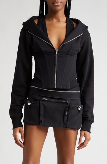 Dion Lee Layered Corset Detail Front Zip Organic Cotton Hoodie