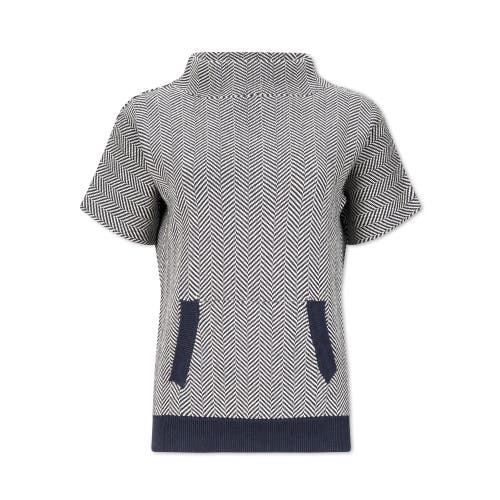 Hope & Henry Organic Mock Neck Sweater In Navy And White Herringbone