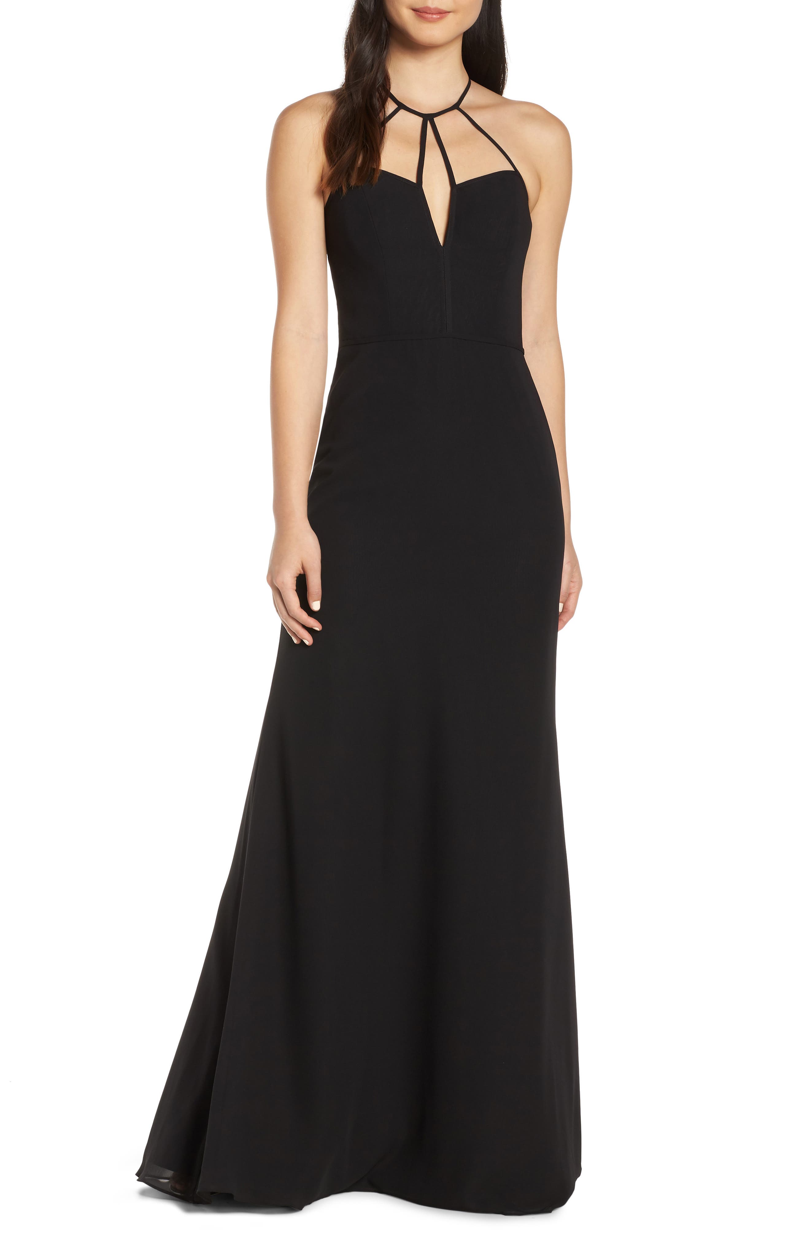 Hayley Paige Occasions Strappy Detail Chiffon Evening Dress, Black