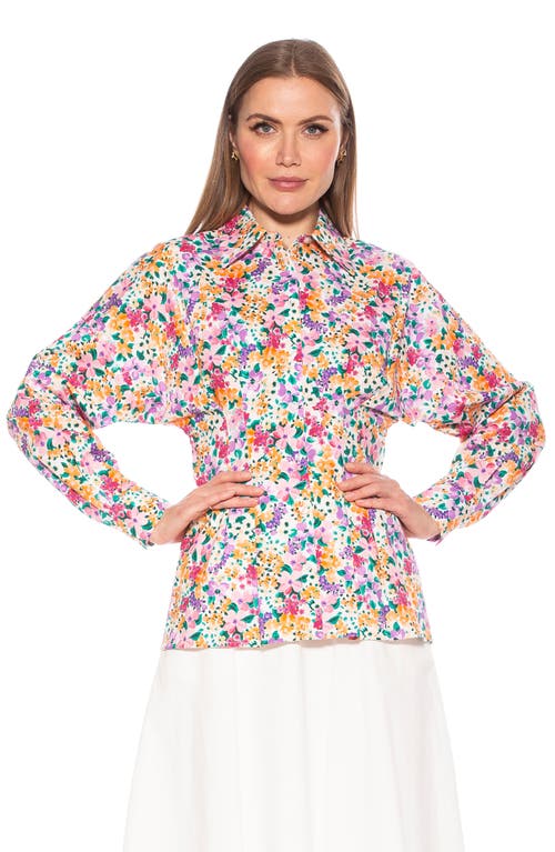 Shop Alexia Admor Calliope Fitted Long Sleeve Button-up Shirt In White/purple Floral Multi