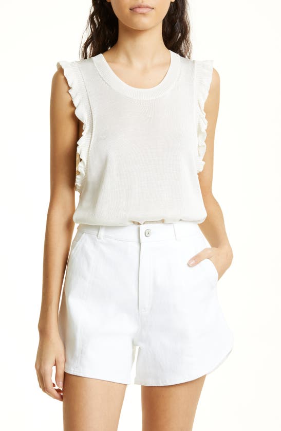 Shop Cinq À Sept Ruffle Edge Sleeveless Sweater In Ivory