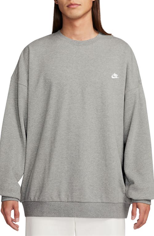 Shop Nike Club Fleece Oversize Crewneck Sweatshirt In Dark Grey Heather/smoke Grey