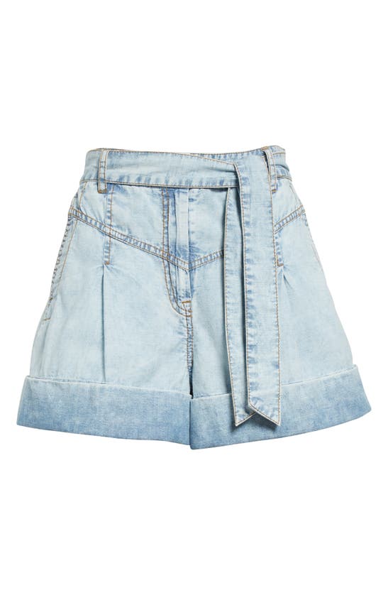 Shop Zimmermann Belted Pleated Denim Shorts In Blue Smoke