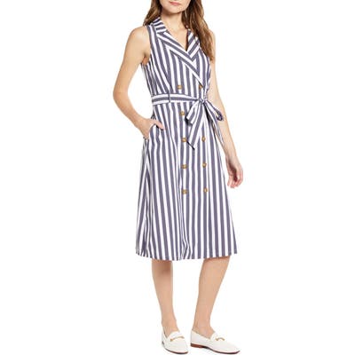 Court & Rowe Tie Waist Sleeveless Cotton Blend Shirtdress, (similar to 1) - Blue