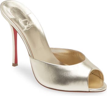 Gold peep toe wedding shoes by Christian Louboutin