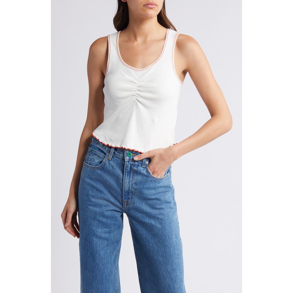 Re/done Sporty Contrast Tank Top In White With Persimmon
