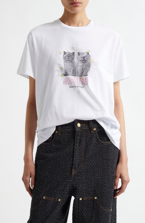 Shop Ganni Kittens Organic Cotton Graphic T-shirt In Bright White