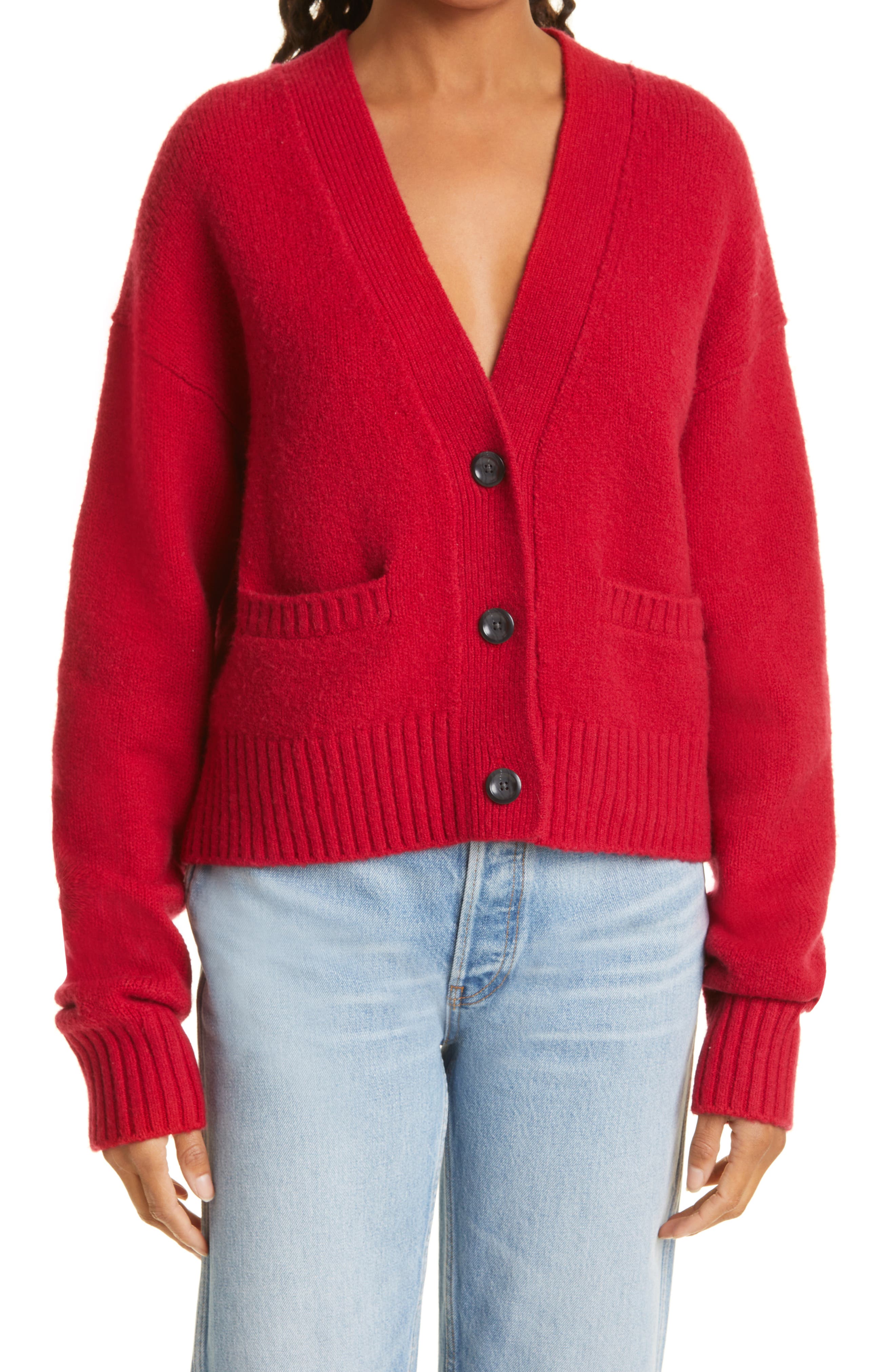 red cardigan