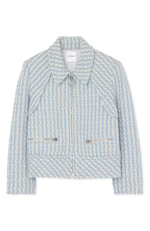 Shop St John St. John Collection Metallic Tweed Zip-up Jacket In Powder Blue/white Multi