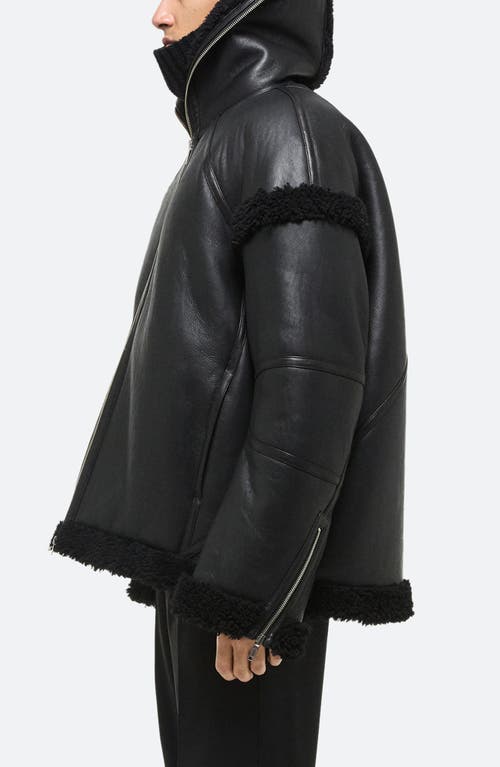 Shop Helmut Lang Apex Hooded Reversible Genuine Shearling & Leather Coat In Black/black - A3p