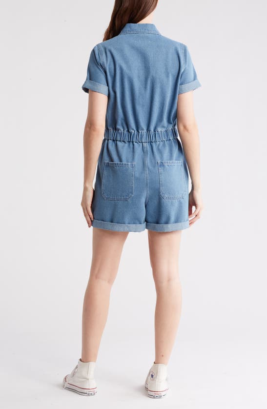 Vigoss Button Front Denim Romper In Medium Wash