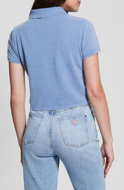 Guess Logo Embroidered Crop Piqué Polo In Nordic Sea Multi