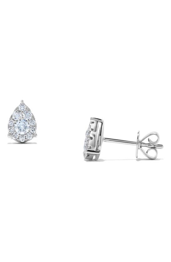 H.j. Namdar Pear Diamond Halo Stud Earrings In 14k White Gold
