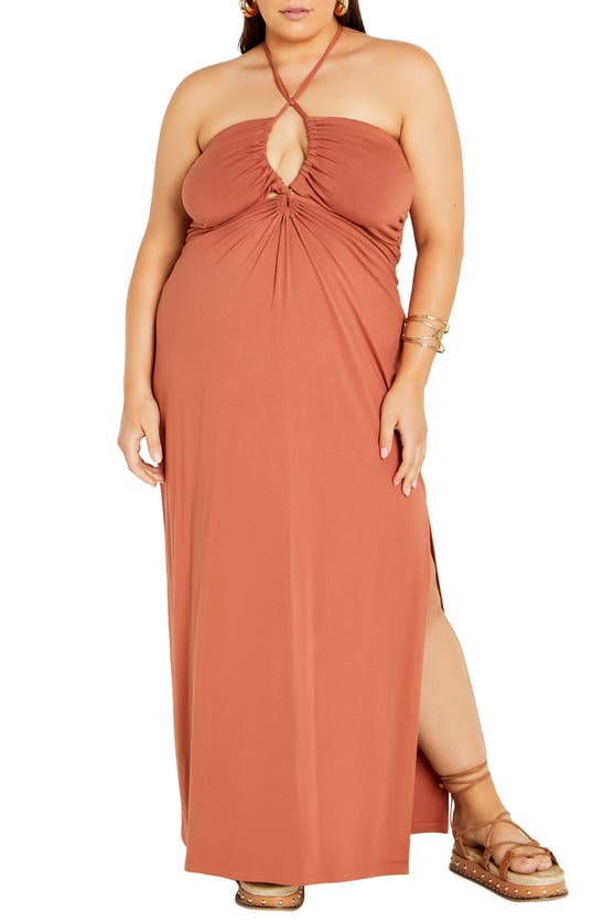 Shop City Chic Miley Halter Midi Dress In Tan