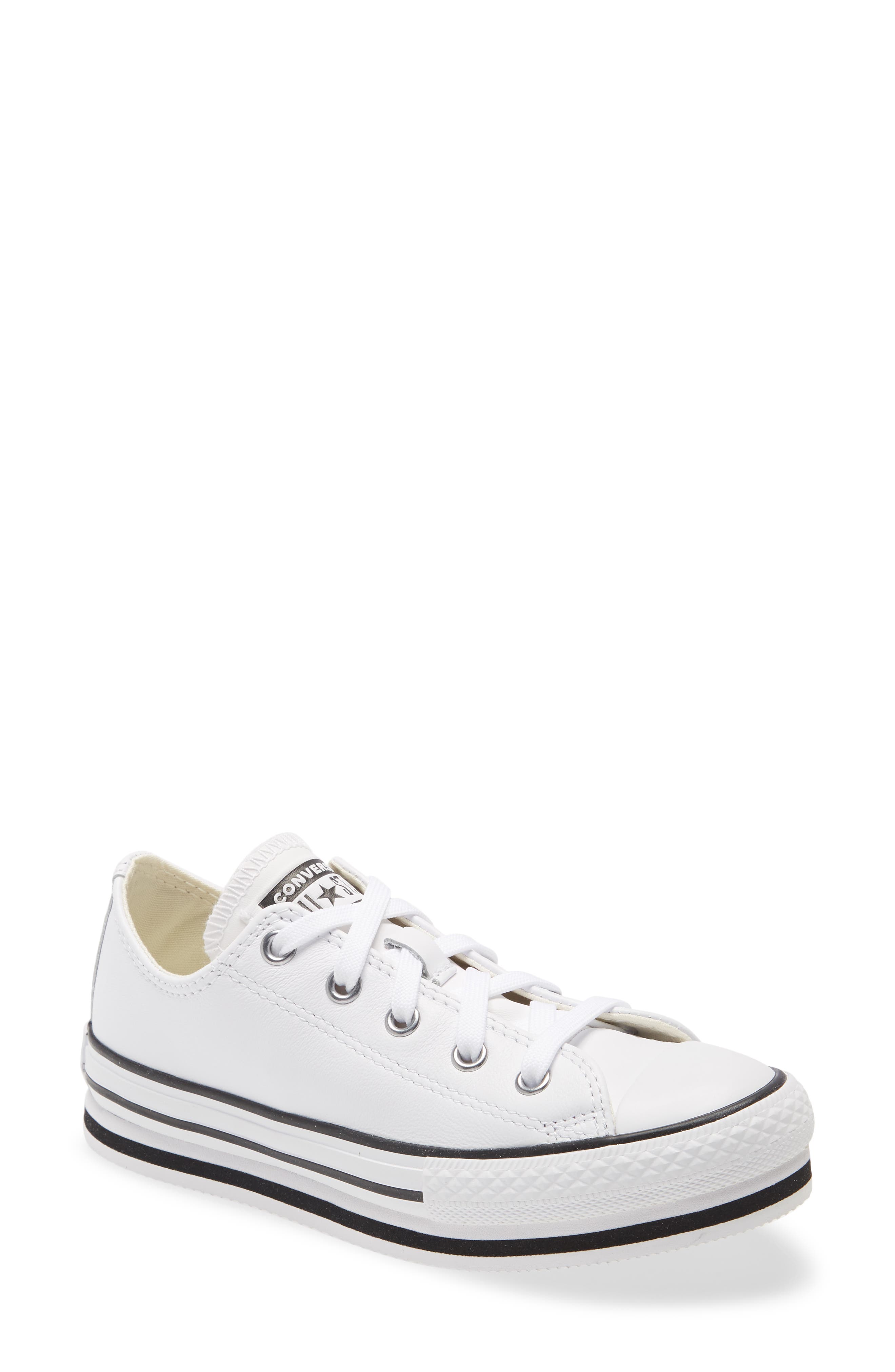 red and white platform sneakers