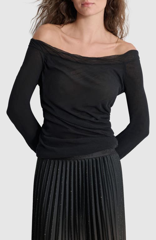 Shop Dkny Side Shirred Off The Shoulder Sweater In Black