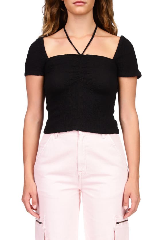 Sanctuary Cap Sleeve Crop Halter Top In Black