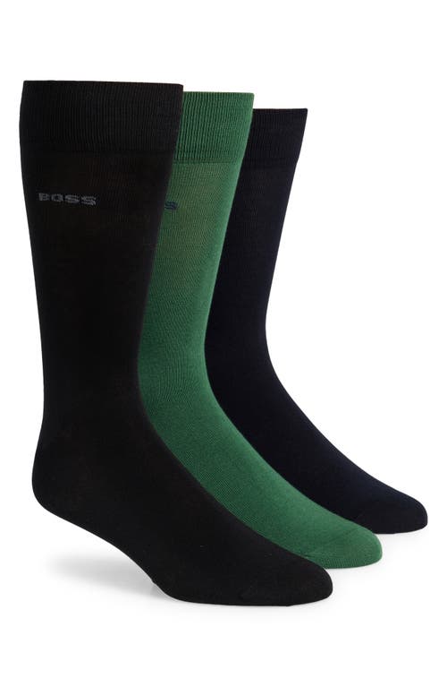 BOSS Assorted 3-Pack Rib Dress Socks in Green/Navy/Black at Nordstrom, Size 7-13