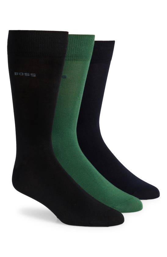 Shop Hugo Boss Assorted 3-pack Rib Dress Socks In Green/ Navy/ Black