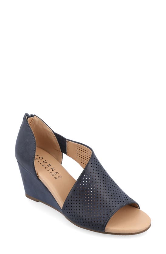 Journee Collection Aretha Perforated Wedge Sandal In Blue