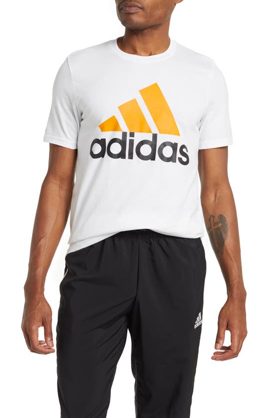 Adidas Originals Basic Badge Of Sport Graphic Tee In White/ Bright Orange/ Black