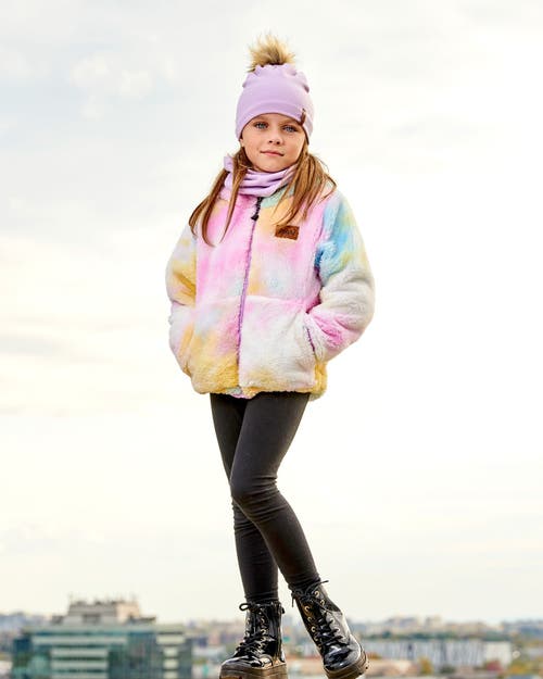 Shop Deux Par Deux Girl's Reversible Plush Jacket Lilac Tie Dye In Lupine