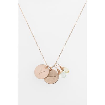 Nashelle Aqua Chalcedony, Lemon Quartz, Initial & Arrow 14K-Gold Fill Disc Necklace