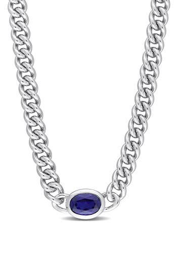 Delmar Lab-grown Sapphire Pendant Necklace In Blue