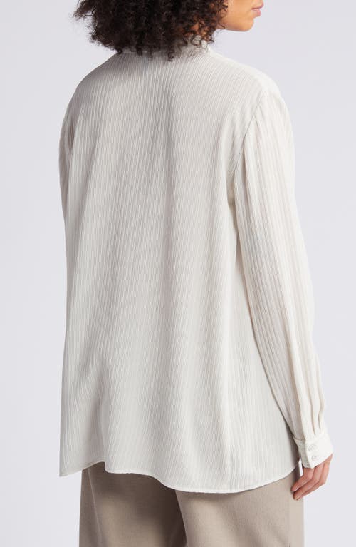 Eileen Fisher Rib Band Collar Silk Button-up Shirt In Bone