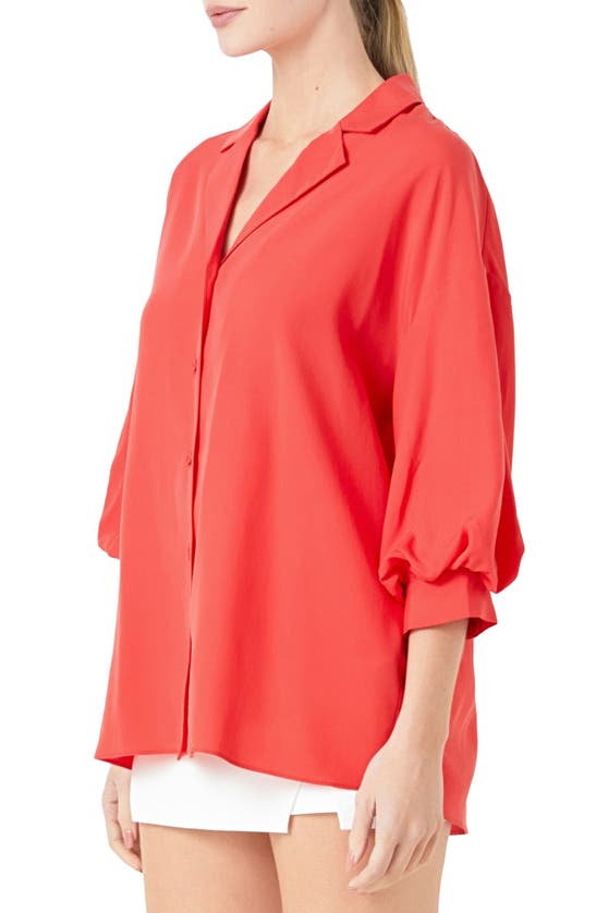 Shop Endless Rose Blouson Sleeve Button-up Shirt In Red