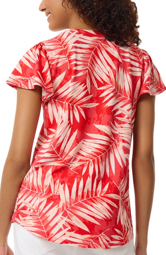 Shop Jones New York Frond Print Flutter Sleeve Cutout Top In Coral Sun Multi